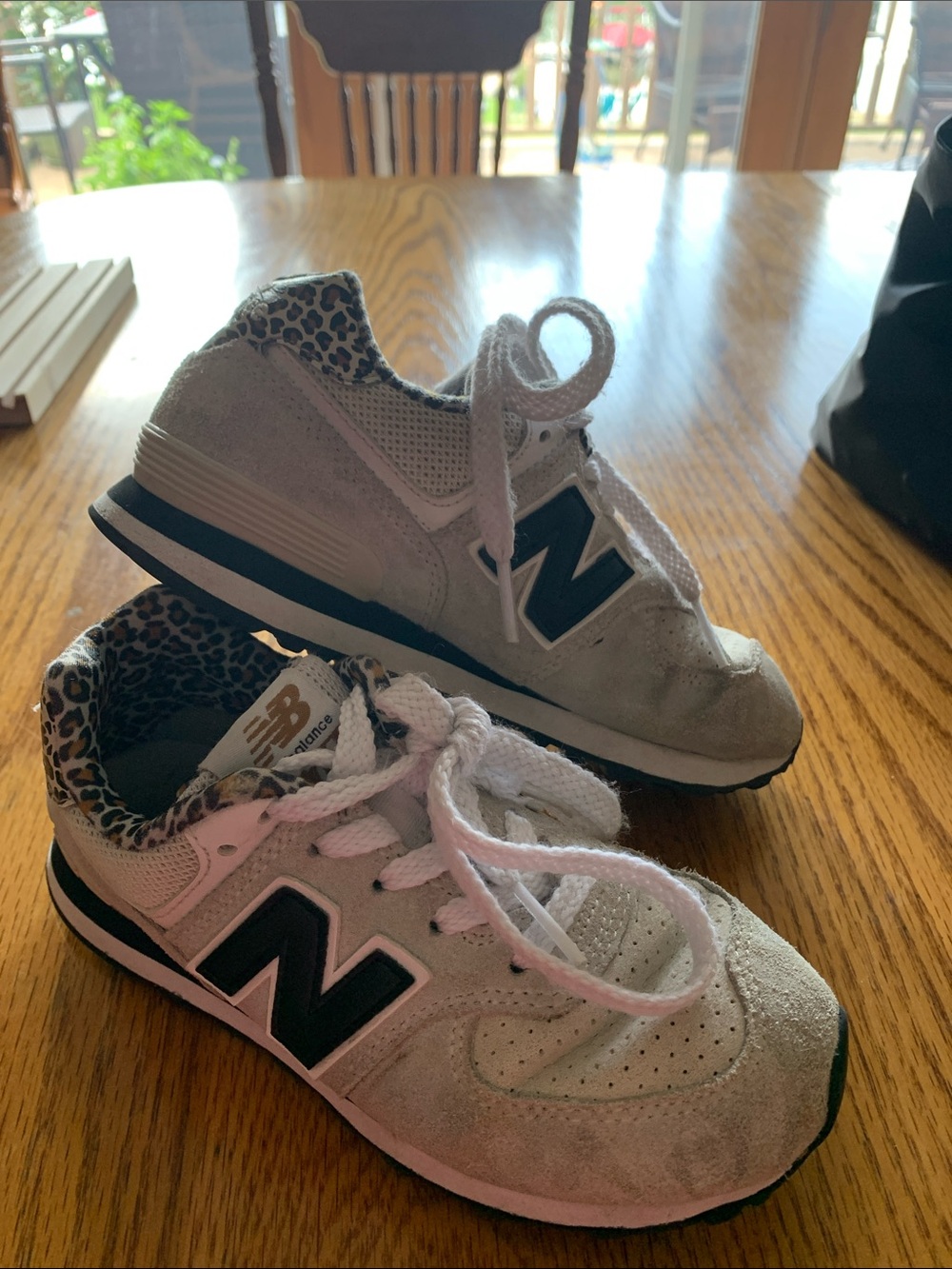 New Balance  574 kids Gray Suede Leopard-Trim Sneakers